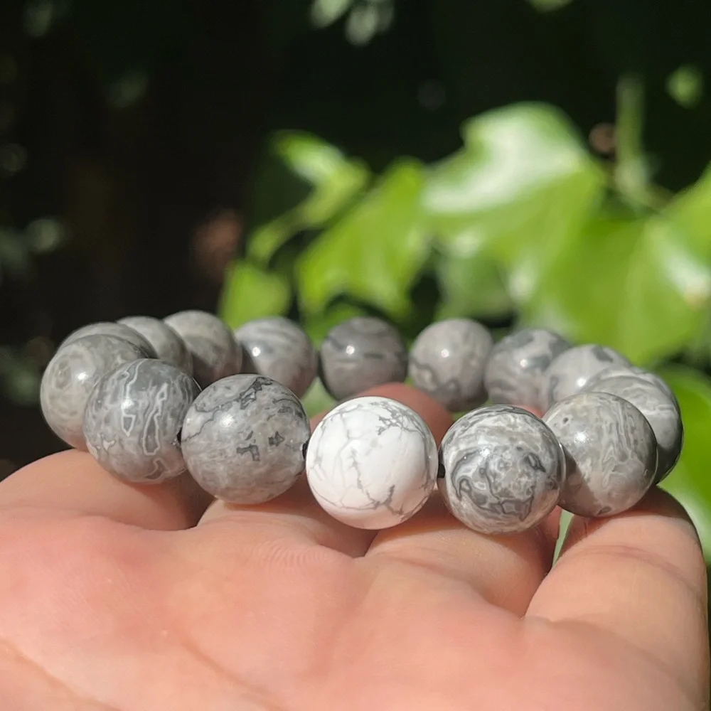 14mm Picasso jasper Howlite stretchable bracelet‎